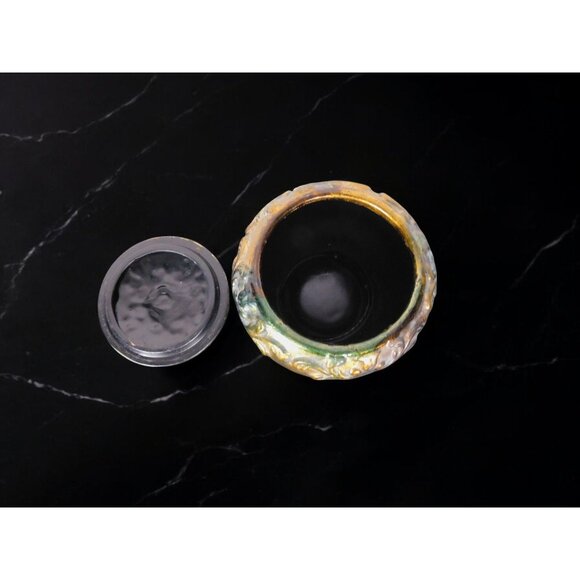 Antique Glazed Ceramic Jar with Lid Bohemian Rustic Decor 6" Tall - Picture 8 of 9